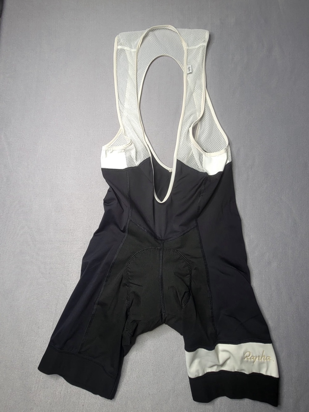 Rapha means black and white cyclist bib short and tights padded chamois size m
